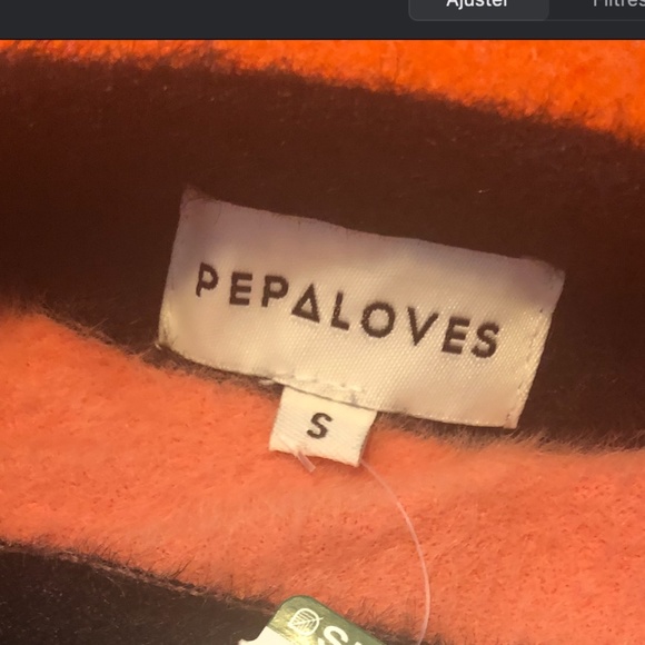 Pepaloves coral and black stripes fuzzy oversized sweater NWT - Picture 3 of 4